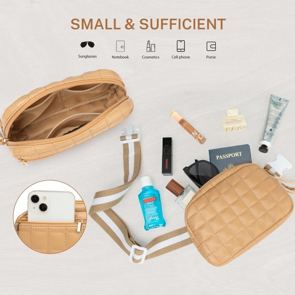 Women’s small waist bag Tan Quilted Crossbody Bag - Picture 5 of 6